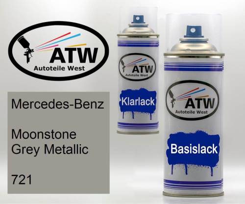 Mercedes-Benz, Moonstone Grey Metallic, 721: 400ml Sprühdose + 400ml Klarlack - Set, von ATW Autoteile West.